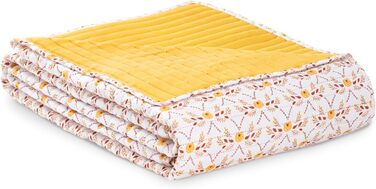 Покривало AmeliaHome Folky 240x260 см, двостороннє, легке у догляді, стьобане, з фольклорним рослинним візерунком, жовто-біло-оранжеве