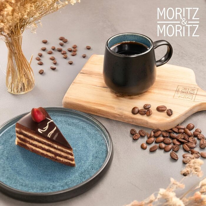 Набір керамічного посуду Moritz & Moritz SOLID, 24 предмети на 6 осіб, синій: обідні, десертні та глибокі тарілки, чашки з ручкою