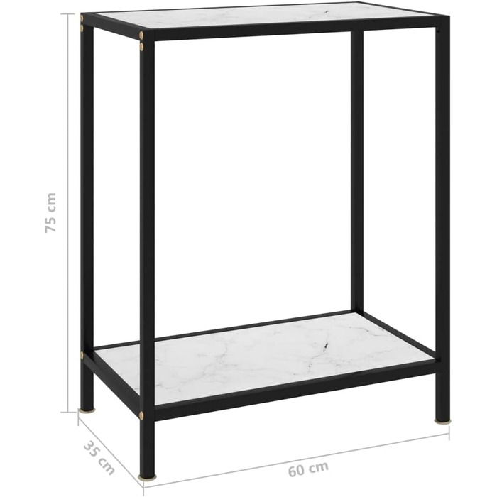 Консольний стіл Homiuse 60x35x75 см білий, загартоване скло, метал, для вітальні, вузький приставний столик з 2 полицями