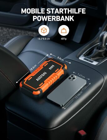 Пусковий пристрій AstroAI Powerbank для автомобіля (ПКВ), портативний бустер з USB QC 3.0, помаранчевий