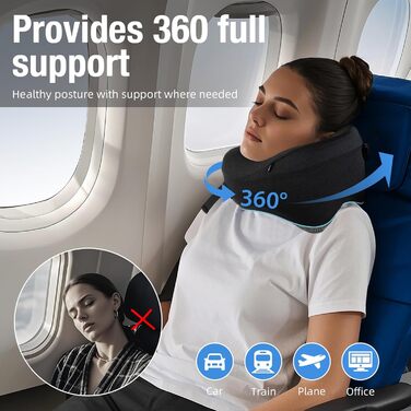 Подушка для шиї у літак Memory Foam з регульованими ремінцями, дихаючим чохлом, у вигляді «вушка» для літака, авто, поїзда. У комплекті – чохол для зберігання з гачком. Стандарт (для дорослих середнього розміру)
