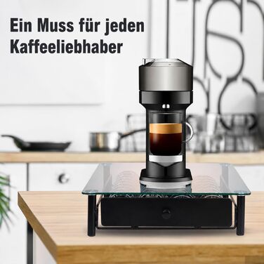Тримач для капсул Nespresso Vertuo з загартованого скла, органайзер для зберігання 40 капсул VertuoLine (Next & Plus), протиковзаюча шухляда, чорний
