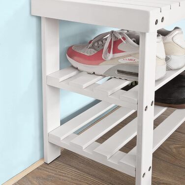 Лавка для взуття SoBuy FSR02-K-W з полиць, 50 см, біла, бамбук, гарантія 2 роки