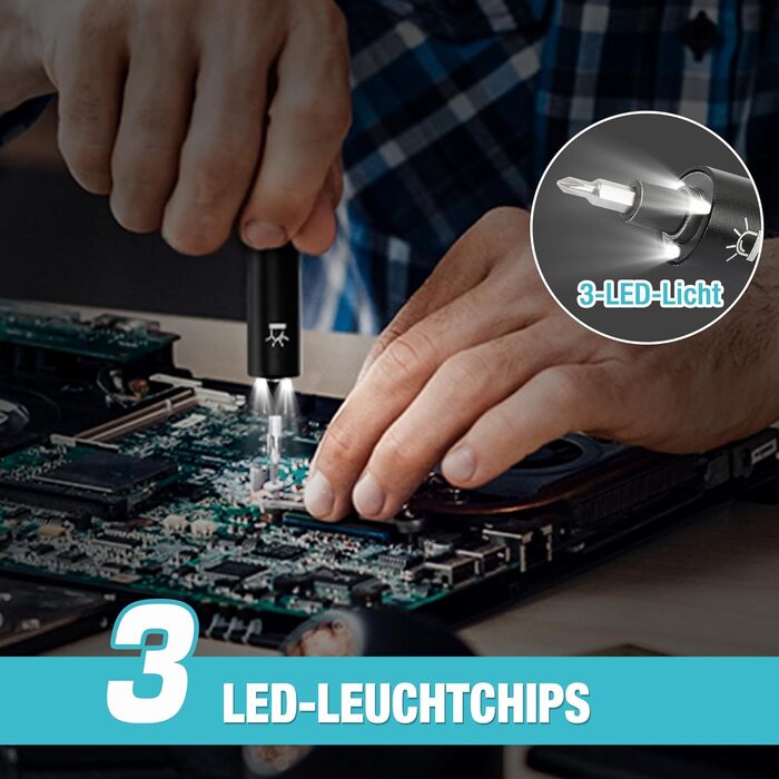 Набір електричних викруток DURATECH з 50 бітами, 3.6V з LED підсвіткою для ремонту годинників, ноутбуків, окулярів та DIY