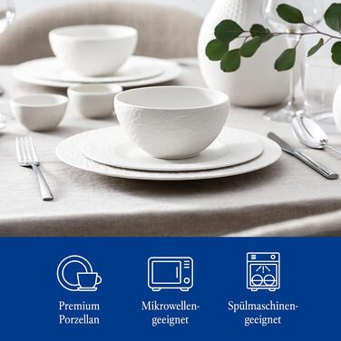 Villeroy & Boch Manufacture Rock Blanc набір посуду 6 предметів, білий, преміум порцеляна, сучасний дизайн, для сервірування, можна мити в посудомийній машині та використовувати в мікрохвильовці: тарілки, паста-тарілки, миски для мюслі, стартовий набір
