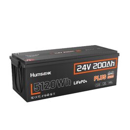 Акумулятор LiFePO4 Humsienk 24V 200Ah (5120Wh) для сонячних станцій та RV, з BMS 250A, IP65, висока потужність 6400W