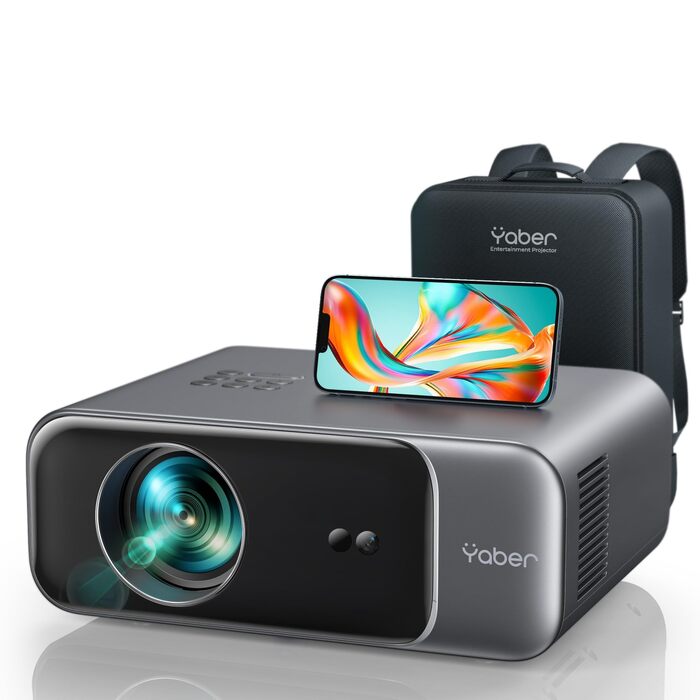 Портативний кінотеатр-проектор YABER Full HD 1080p (підтримка 4K), автофокус, корекція трапеції, WiFi 6, Bluetooth, екран до 300 дюймів для дому та вулиці