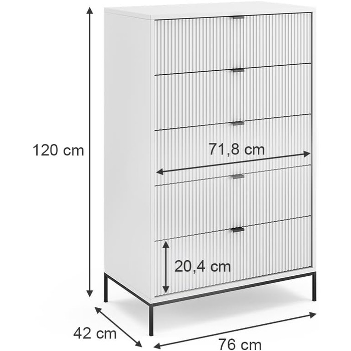 Комод Vicco Eliza білий 76x120 см з 5 ящиками, МДФ, сучасний дизайн