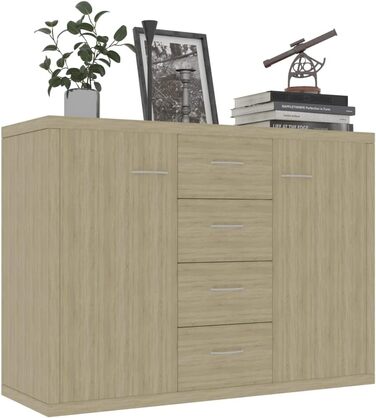 Комод vidaXL з 4 шухлядами та 2 дверцятами, дуб Сонома, 88x30x65 см, багатофункціональна шафа для вітальні, ДСП