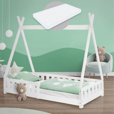 Дерев'яне ліжко-будиночок Tipi ML-Design для дітей 80x160 см з бар'єром та ламелями, з захистом від падіння, з сосни, для дівчаток та хлопчиків, ліжко-намет, індіанське ліжко
