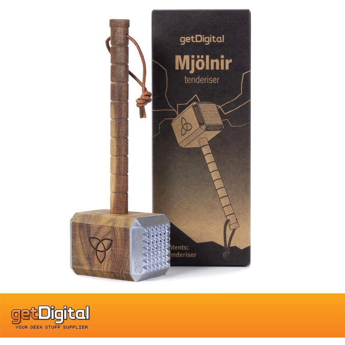 Кухонний молоток для м’яса Thor Mjölnir getDigital, акація, алюміній, з рунами