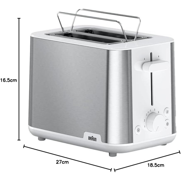 Тостер Braun PurShine HT1510 White – 2 відділення, 8 режимів підсмажування, розморожування, підігрів, висувний піддон для крихт, 900 Вт