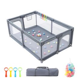 Дитячий манеж GLOKID 150 x 180 см з безпечним простіром для ігор, антиколізійні захисні бортики та дихаюча сітка, з м'ячиками та кільцями для гри (XWL 1218)