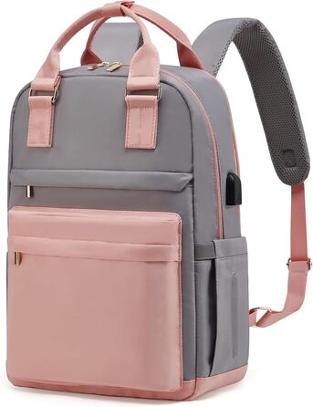 Жіночий рюкзак YTL Elegant для ноутбука 15,6'' – рожево-сірий, міський, для підлітків, школярів, подорожей, навчання, роботи