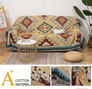 Плед Boho HOORDRY 130×180 см – в'язаний, з китицями, універсальний покривало для дивана, ліжка, крісла, м'яка ковдра-декор