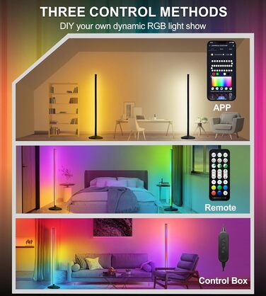 DeeprBling LED торшер для вітальні, диммований RGB світильник, керування пультом і додатком, 16 млн кольорів, музичні режими, таймер, EU-адаптер