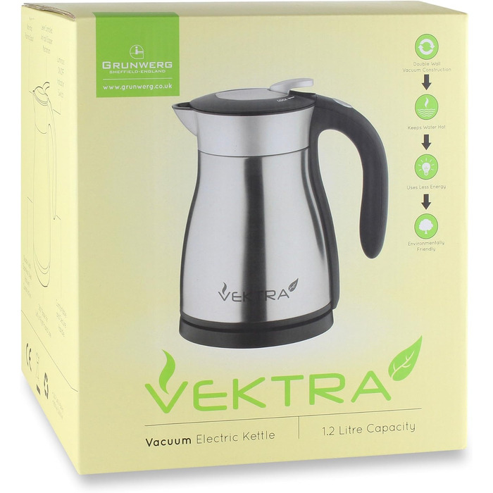 Електричний чайник Vektra VEK-1701R, 1,7 л, вакуумна термоколба, нержавіюча сталь, подвійна стінка, бездротовий, з функцією термоса, BPA-free, червоний