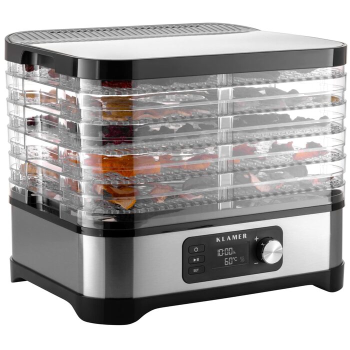 Сушарка для фруктів та овочів Klamer 400W з таймером 24г та регулюванням температури 35-70°C, 5 ярусів, з нержавіючою сталлю, без BPA