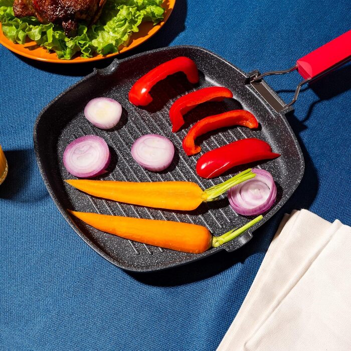 Сковорода-гриль Moneta Pro Grill 28x28 см з антипригарним покриттям, складаною ручкою, підходить для індукції