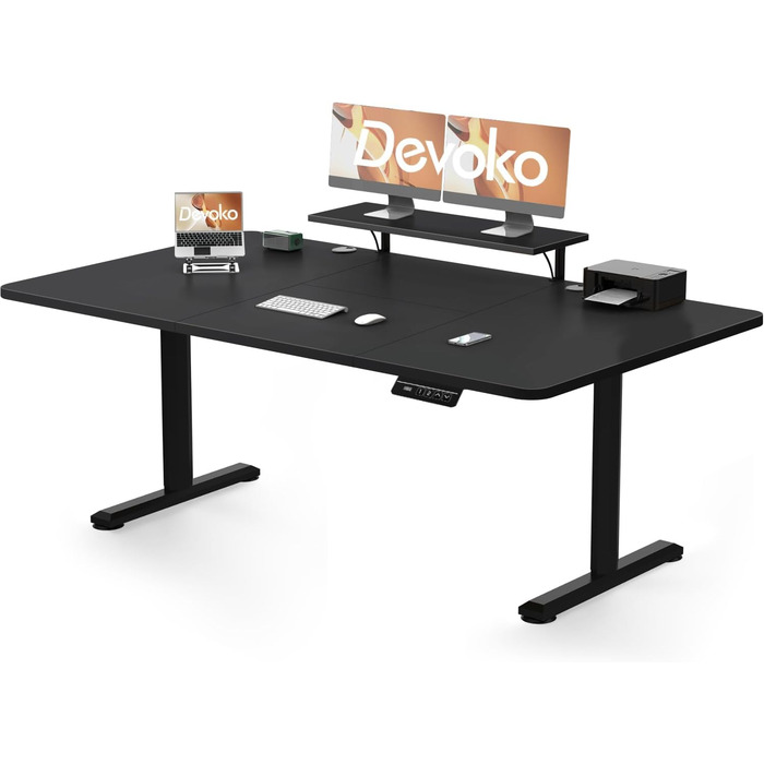 Електричний регульований стіл Devoko 160x70 см з підставкою для монітора, комп'ютерний стіл, 2 пам'яті висоти, вінтажний коричневий