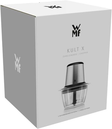 WMF Kult X Електричний подрібнювач міні-подрібнювач з скляною чашею та лезами з нержавіючої сталі, для овочів, трав та горіхів, 1л, довговічний, придатний для миття в посудомийній машині