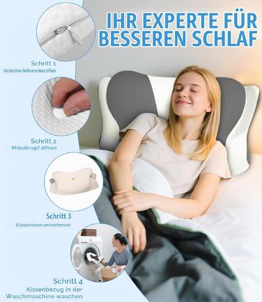 Ортопедична подушка з ефектом пам'яті (Memory Foam) для шиї та голови, ергономічна антихрапічна подушка для сну на боці, спині та животі