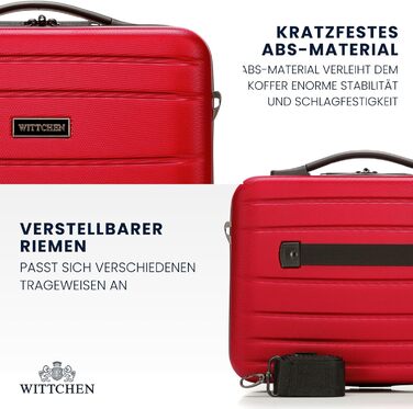 Чемодан на колесах WITTCHEN Globe Line, ручна поклажа, ABS, кодовий замок, 25 x 33 x 33 x 16,5 см, Lufthansa/Eurowings/Ryanair/Condor/Discover Airlines (косметичка, червоний)
