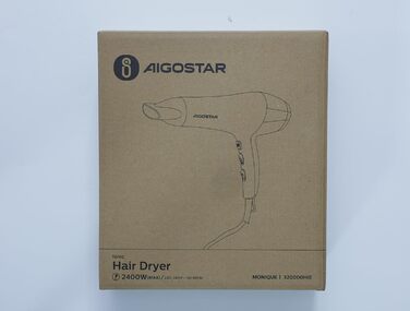 Фен для волосся Aigostar Monique 2400Вт з іонізацією, дифузором і насадками, професійний, чорний