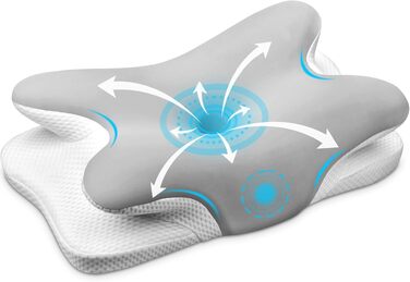 Подушка для шиї Ehomfory з Memory Foam, ергономічна для сну на боці, спині та животі, 67x37x9/12 см, срібляста