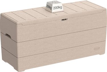 Duramax Cedargrain Durabox 270л: пластиковий органайзер для саду з колесами та ручками, короб для подушок, теплий сірий колір