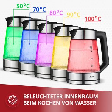 Електрочайник MPM MCZ-116 1,7 л з LED-підсвіткою, терморегуляцією 50-100°C, скляний корпус з нержавіючої сталі, 2200 Вт, функція підтримки тепла