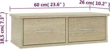 Настінна полиця з 2 шухлядами vidaXL, дуб сонома, 60x26x18,5 см, деревостружкова плита