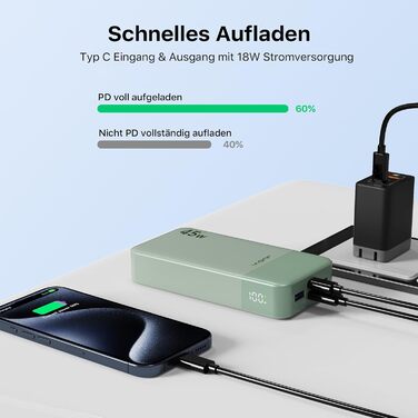 Power Bank JUOVI J2621, 20000mAh, 45W, для Switch, MacBook, iPhone, Samsung, Steam Deck, зелений