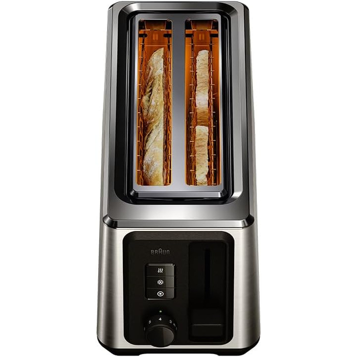 Тостер Braun PurShine HT 1610 BK, 2 слоти, 8 режимів підсмажування, розморожування, підігрів, решітка для булочок, чорний