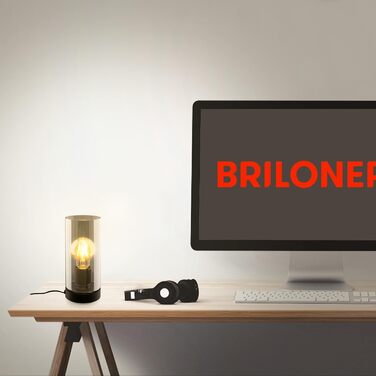 Настільна лампа BRILONER з димчастого скла, циліндрична, чорна, з вимикачем на кабелі, цоколь E27, для офісу та читання