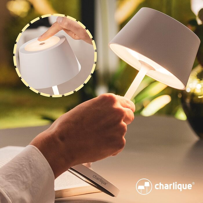 Світлодіодна акумуляторна настільна лампа charlique, 24 см, біла, бездротова, USB, тепле світло, для дому та вулиці, водостійка для балкона, тераси та саду