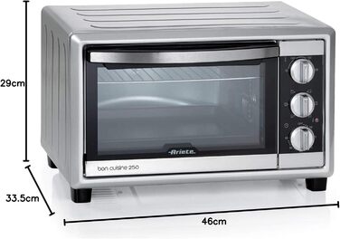 Духовка електрична Ariete Bon Cuisine 250, 25 літрів, срібляста - з конвекцією, 6 режимів, таймер 60 хв, до 230°C, 1500 Вт