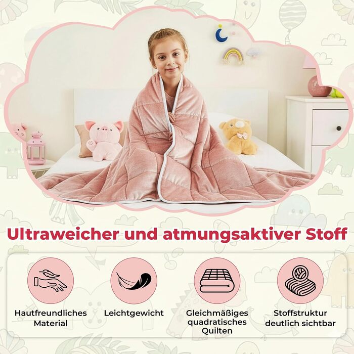 Обважнююча ковдра SLEEP COMFY для зняття стресу та тривожності, 2.4 кг, гіпоалергенні скляні кульки, бавовна Oeko-TEX, рожева, 100 x 150 см
