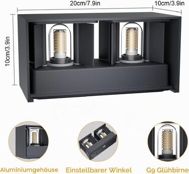 Стіна світильник Klighten вуличний LED 18W з лампою G9 (3000K, тепле біле світло), регульований кут нахилу, IP54, антрацит RAL 7016 для дому та саду