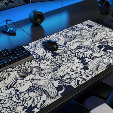 Килимок для миші Titanwolf XXXL 1500x800 мм - великий формат, гумовий, антиковзаючий, для геймінгу, з дизайном Koi Tattoo