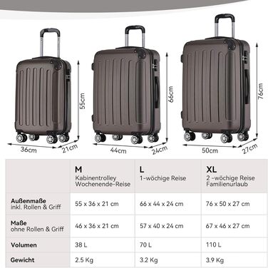 Валіза BEIBYE XL 76 см, жорсткий дорожній кофер з ABS-пластику, велика валіза для сімейних подорожей, коліщатка 360°, кодовий замок, колір Coffee