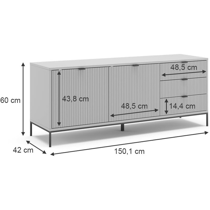 Тумба під телевізор Vicco Eliza сіра 150x42 см, низька
