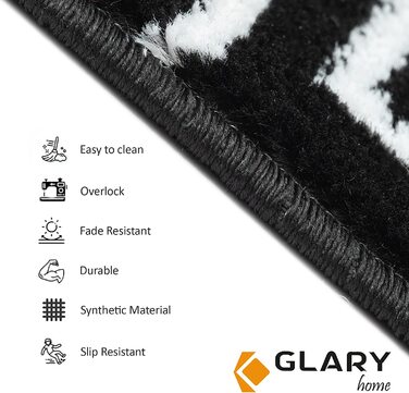 Комплект 15 килимків для сходів Glary Home, 22×71×1,2 см, самоклеючі, квадратний візерунок, біло-чорні