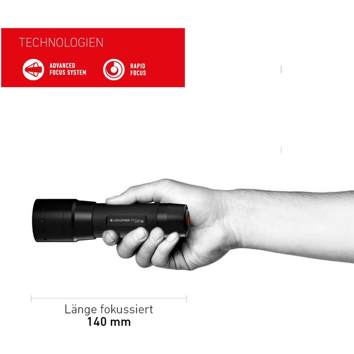 Ліхтарик Ledlenser P7 Core універсальний, LED, 450 люмен, фокусування, дальність 300 м, на батарейках AAA, три режими яскравості