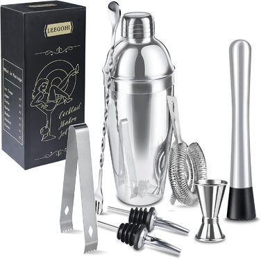 Набір шейкер для коктейлів | Нержавіюча сталь 304 | 750 мл | 8 предметів | Барменський набір з аксесуарами | Для дому та бару