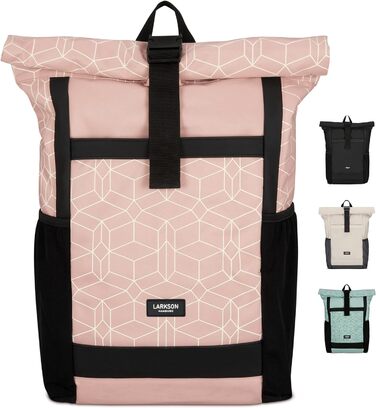 Жіночий рюкзак LARKSON Rolltop No 2, великий, рожевий з візерунком, для школи, університету, велосипеда, з відділенням для 16'' ноутбука, водовідштовхувальний, антивикрадний, екологічний