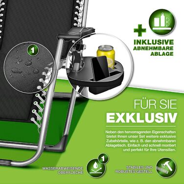 Шезлонг складний Tillvex® до 200 кг | Лежак для саду та балкону, стійкий до погодних умов | Зручний лежак з товстим матрацом та подушкою для шиї, блакитний | Відпочивальний шезлонг для вулиці
