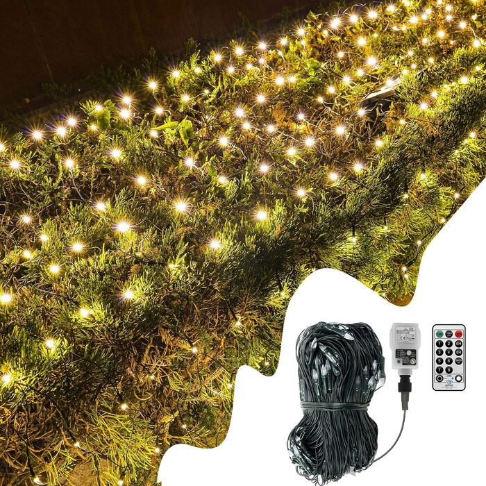 Світлодіодна сітка 6×2 м 300 LED для вулиці, чорний кабель, водонепроникна, з пультом, для кущів, саду, новорічна, тепле біле світло