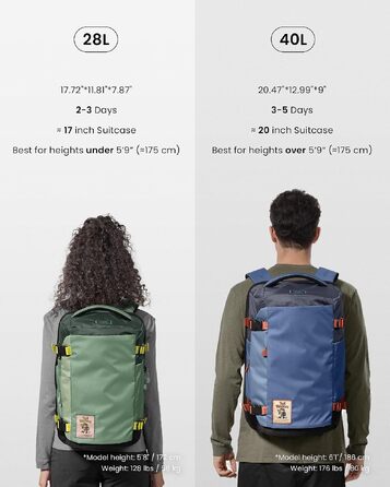 Дорожній рюкзак tomtoc 28L/40L для подорожей та літака, TSA-сумісний рюкзак для ручної поклажі (Coastal Blue-ripstop)