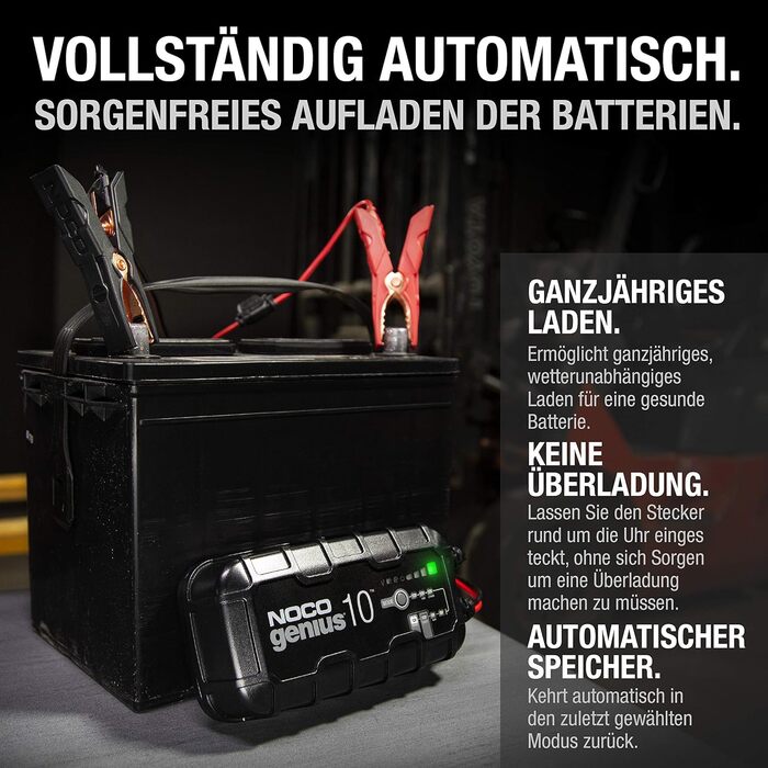 NOCO GENIUS10: Інтелектуальне зарядне пристрій для акумуляторів 6V/12V - Автоматичний підтримуючий заряд, сульфатор, захист від перевантаження, температурна компенсація - Для свинцево-кислотних та літієвих акумуляторів